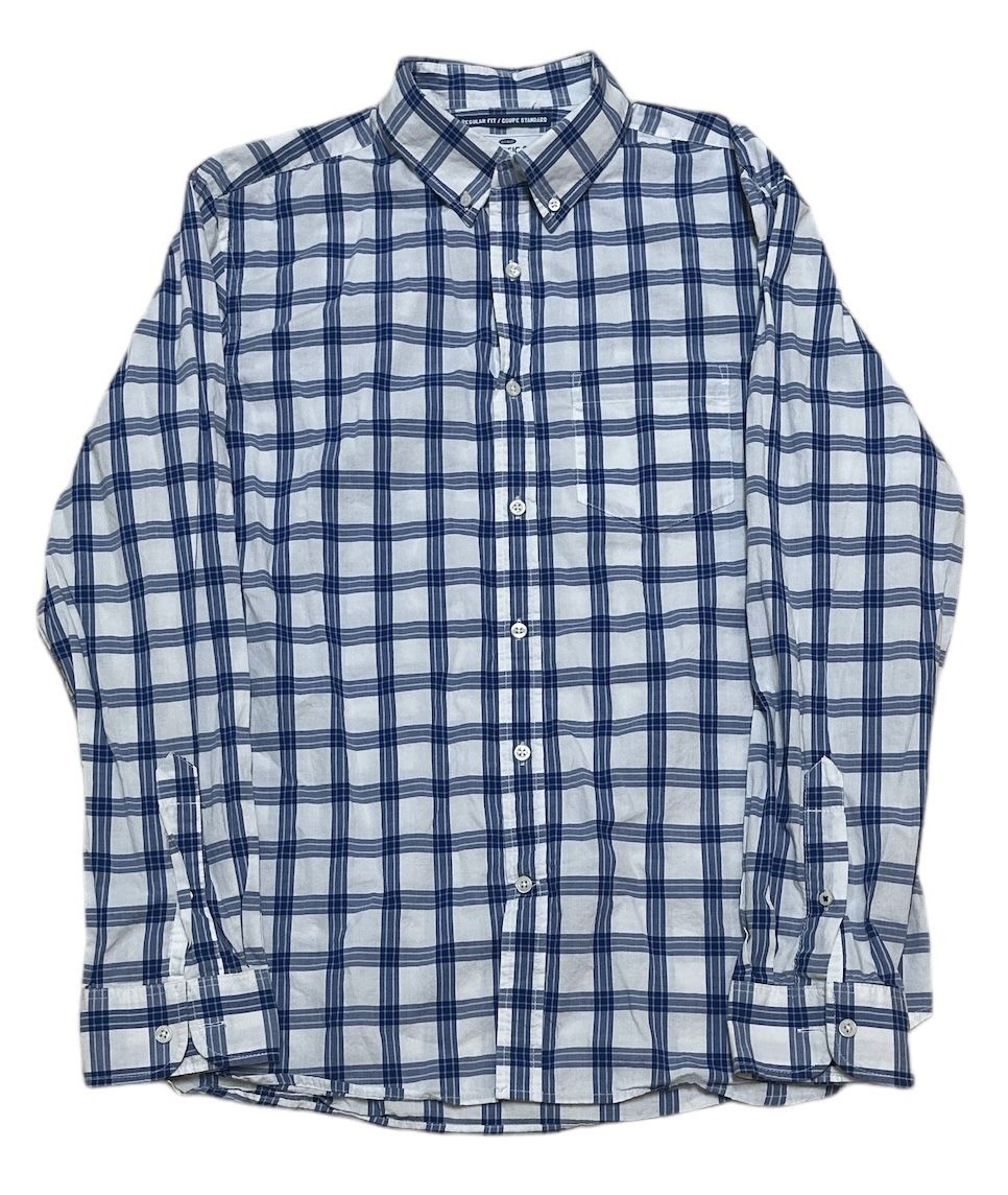 Old Navy Button Down Shirt Men’s L Blue White Plaid Flannel Long Sleeve Preppy