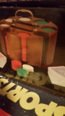 Poker chips in wooden case