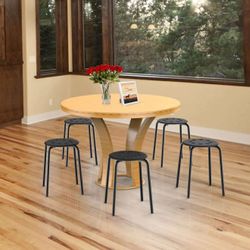 17.3in Height Portable Plastic Stools Backless Round Top  Pack of 5 Black M-13
