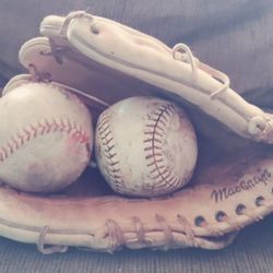 Adult Softball Mitt And 2 Balls