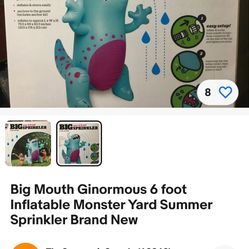 Big Mouth Ginormous 6 foot Inflatable Monster Yard Summer Sprinkler Brand New S 
