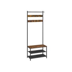 Hall Tree with Bench and Shoe Storage, Entryway Bench with Coat Rack Stand and Shoe Rack, 9 Movable Hooks, Top Bar, Fabric Shelves, Industrial, Rustic