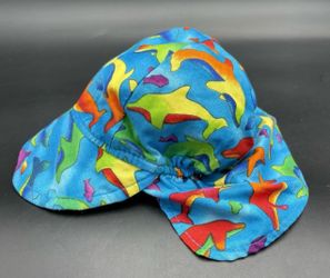 Kids Small Cotton Blue Multicolor Fish Shark Dolphin Sun Hat Neck Flap Beach Cap