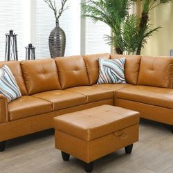 ❗PRICE REDUCED❗ BEUTIFUL Ginger Sectional Couch Set w/ Ottoman (Right Chaise) 👍FREE FINANCING AVAILABLE❗NO CREDIT CHECK❗ 
