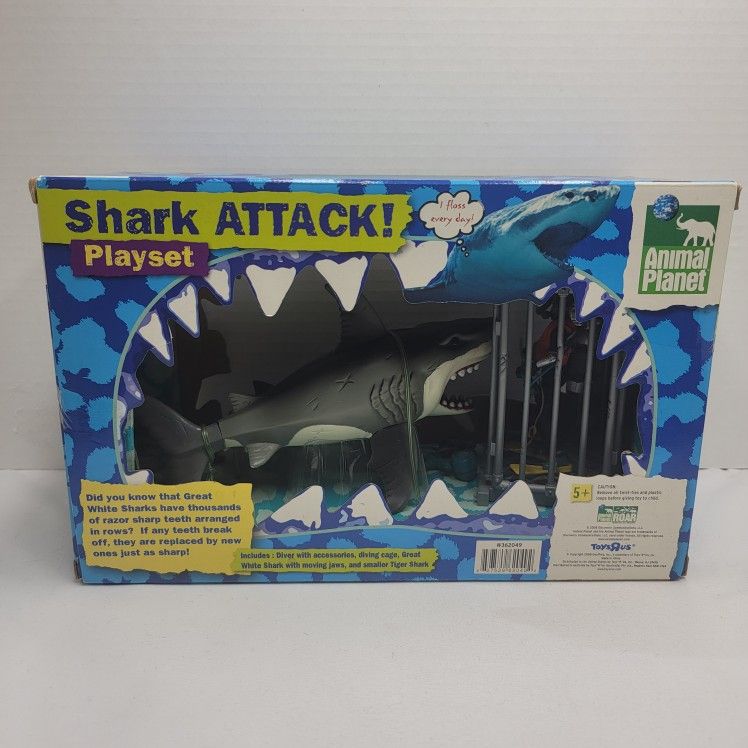 2008 Toys R Us Animal Planet White Sharks Attack! Playset Scuba Diver Cage Toy