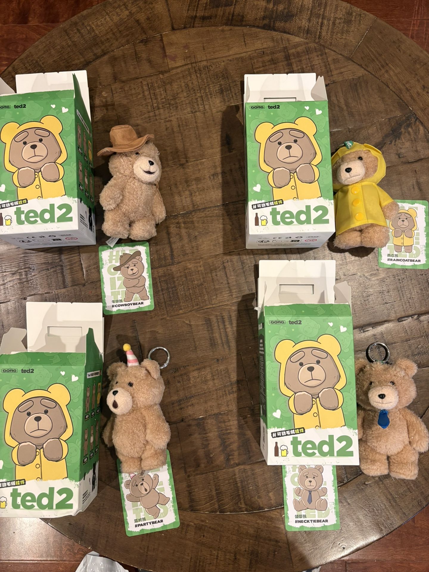 Pop Mart Ted2 Teddy Bear Action Series Party Bear, Cowboy Bear, Necktie Bear, Raincoat Bear.