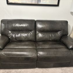 Dark Chocolate Leather Power Reclining Sofa and Loveseat