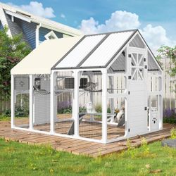 Extra Large Catio Outdoor Cat
Enclosure,
Walk-in Outdoor Pet
House for Multiple Cats. Catio Cat
Run Cage with
Bridges, PVC Roof
Weatherproof Cover. 7