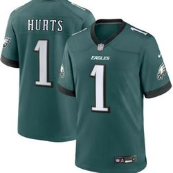 New! Men's Philadelphia Eagles Jalen Hurts Nike Midnight Green Team Game Jersey XL
