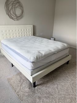 Queen bed frame with box spring and mattress