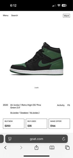 Air Jordan 1 Retro High OG 'Pine Green 2.0' Size 12