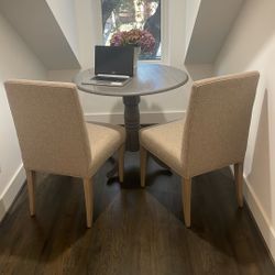 Crate And Barrel Chairs And High End Wood Gray Accent Table 