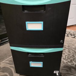 Storex Two Draw File Cabinet on Wheels with key lock.