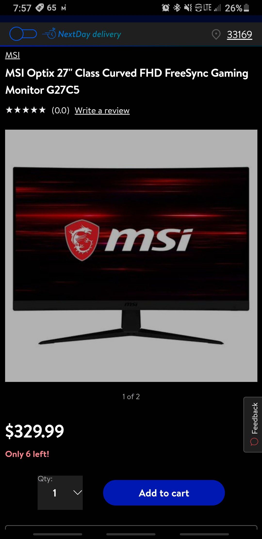 Gaming monitor MSI Full HD Curved 144hz 27"