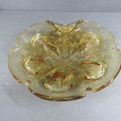 Amber Colored Bullicante Controlled Bubble Art Glass Hand Blown Bowl

