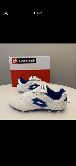 Lotto Stadio White Blue Leather Soccer Cleats Lace Up Plastic Low Top only 11.5 .12