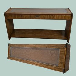 Mid Century Modern Wood Cane & Glass Top Sofa / Console Table 55" x 16" x 27.4" Vintage MCM