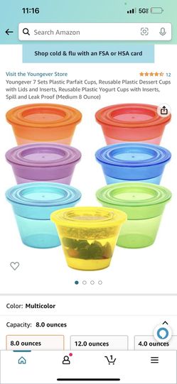 Youngever 7 Sets Plastic Parfait Cups, Reusable Plastic Dessert