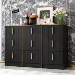 Dresser for Bedroom with 9 Drawer,  Dresser Modern Chest of Drawers with Metal Handle, Wood TV Stand Storage Organizer for Bedroom, Living Room, Black