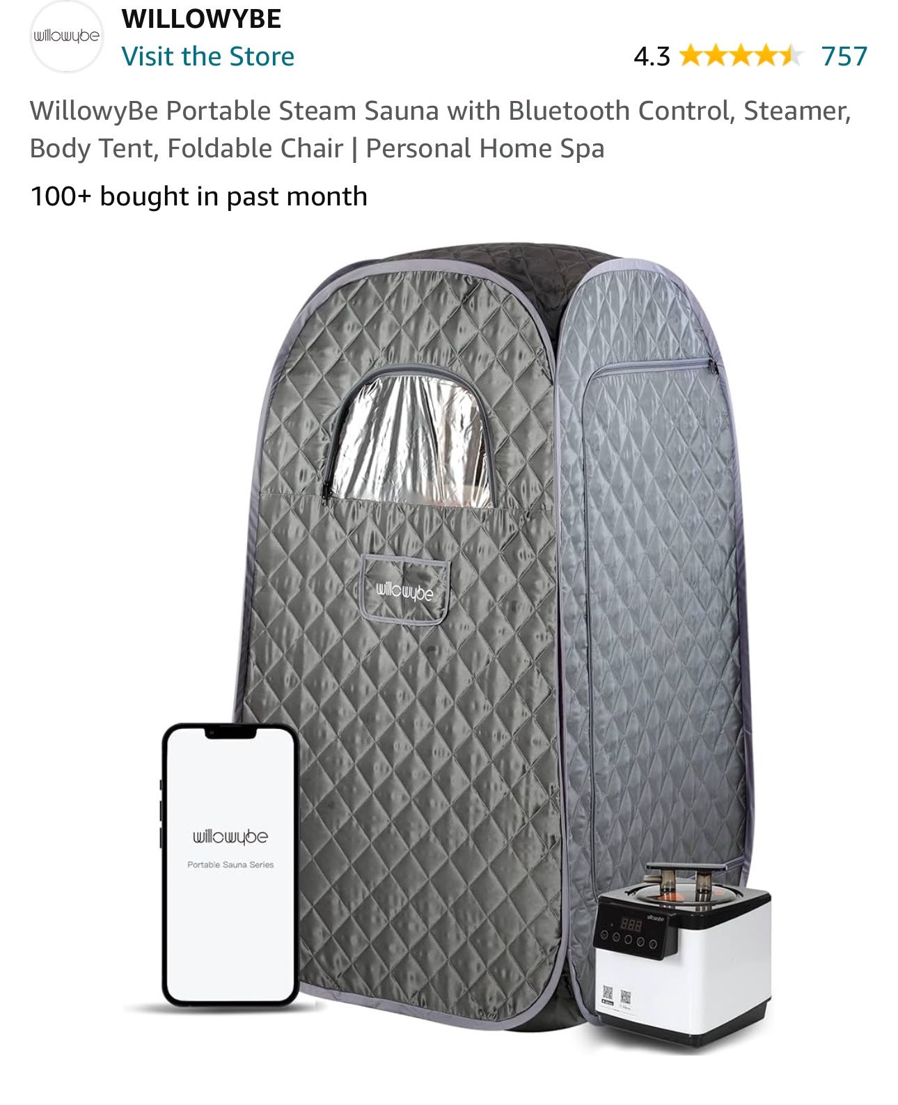 WillowyBe Portable Steam Sauna with Bluetooth Control, Steamer, Body Tent, Foldable Chair