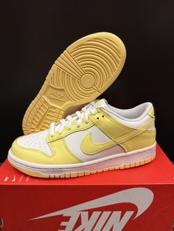 Nike Dunk Low Kids Sneakers Yellow/White Leather GS Size 6Y FB9109-126