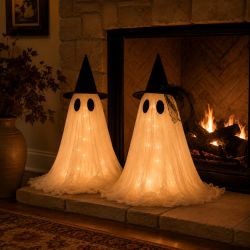 Brand New 2-Pack Halloween Ghost Decor Set, USB Powered w/Remote Lights