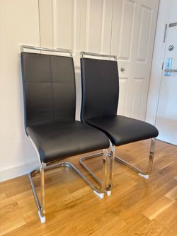 Set of 2 Black Faux Leather Cantilever Dining Chairs – Clean & Sturdy