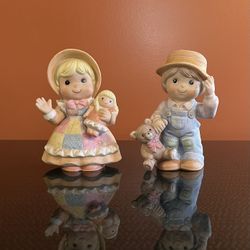 Vintage HOMCO Figurines #1403 Girl With Doll & Boy With Bear