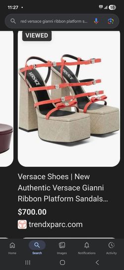 Gianni ribbon Square toe platform heel red