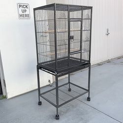 (New) $95 Large 53” Tall Bird Cage 24x17x53” with Rolling Stand and Plastic tray 