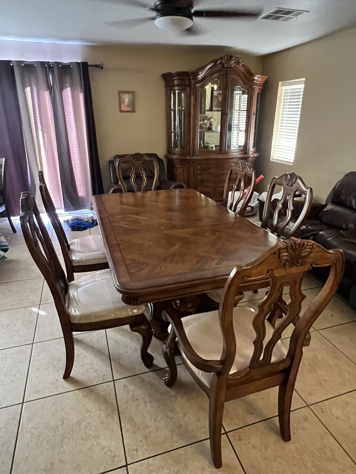 Wooden Dining Table & Display Cabinet Set