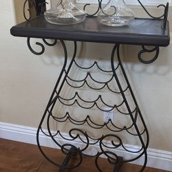 Wine Rack , Solid Wood With Hand Made Iron , Made In Mexico 