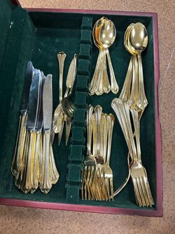 Gold-Tone Flatware Set in Storage Case
