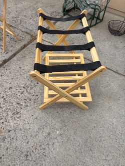 Folding Wood Luggage Rack with Black Straps