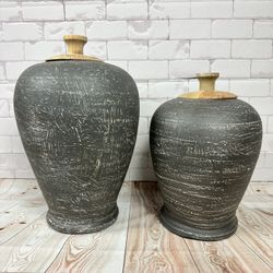 Ashley Furniture Distressed Decorative Jars Set of 2 with Wood Lids