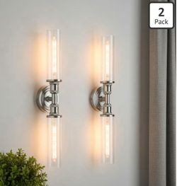 New Ken & Ricky Set of 2 Modern 24” Bathroom Vanity Wall Sconces Light Fixtures in Brushed Nickel