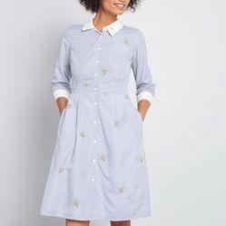 NWOT ModCloth Cactus Embroidered Striped Shirt Dress Size 16