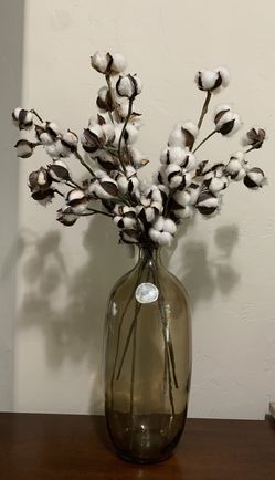 Natural Dried Cotton Stem In Hand Made Vase