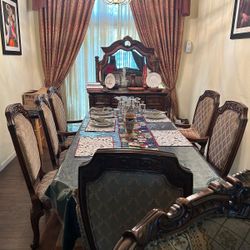 Solid Wood Dining Table Set - Extendable with 6 Chairs