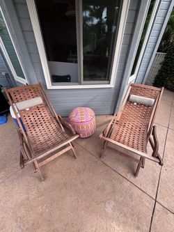 Pair of Wood Folding Sling Chairs