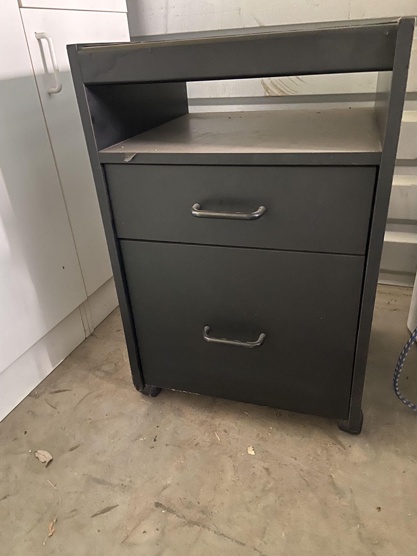 Rolling Wood Black File Cabinet 