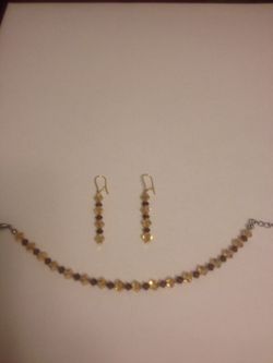 Swarovski Crystal Dangle Earrings and Matching Bracelet, 24k Gold Plated Fixtures