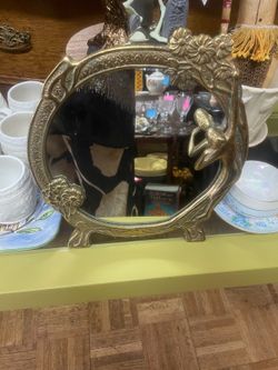 Vintage brass art nouveau vanity mirror