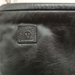 Vintage Anne Klein Calderon Black Leather Clutch With Removable Strap 
