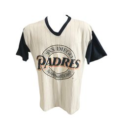Vintage 1991 San Diego Padres Pinstripe V-neck jersey shirt single stitch MLB Official missing tag Friars Mr. PADRE #19 Goat Greatest Baseball player 