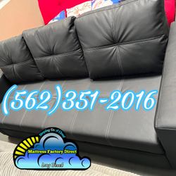 Black Leather Couch Futon Sofá Convertible Bed Nuevo 