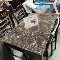 Dining Table Four Chair Black Faux Marble 