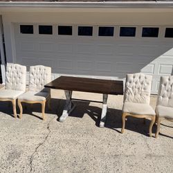 5 ft farmhouse dining table+4 nailhead trimming chairs $499 CAN DELIVER!