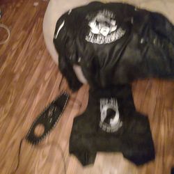 Harley Davidson large Leather jacket leather vest pow On back and leather tank Cover
