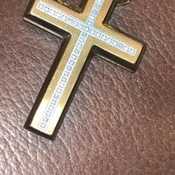 Gold Plated 14k Diamond Cross And Gold Plated 14k Bracelet 